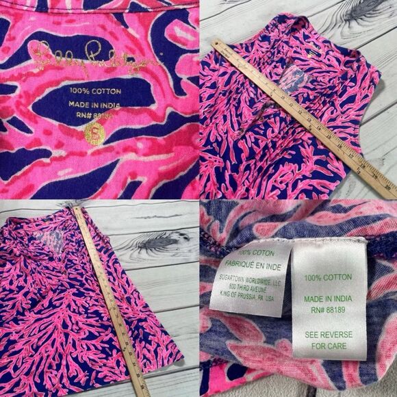 Lilly Pullitzer Sleeveless Top Samba Coral Small Pink Blue Resort Beach Coastal - Picture 6 of 6